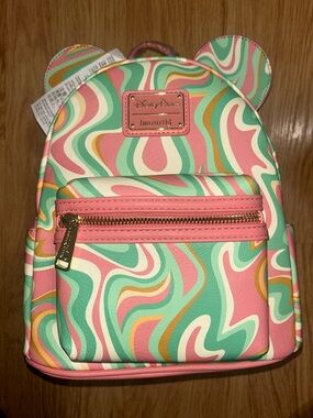 Loungefly Multicolor Swirl Mini Backpack — Pink, Mint & Yellow